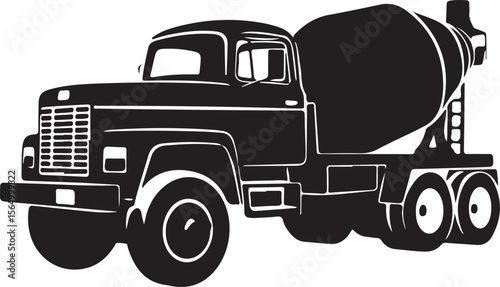 Cement Truck Silhouette Vector Illustration on Transparent Background