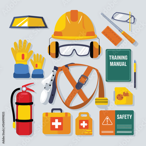 2d vector illustration safety icons , Civil protection and safety when working and taking safety 
