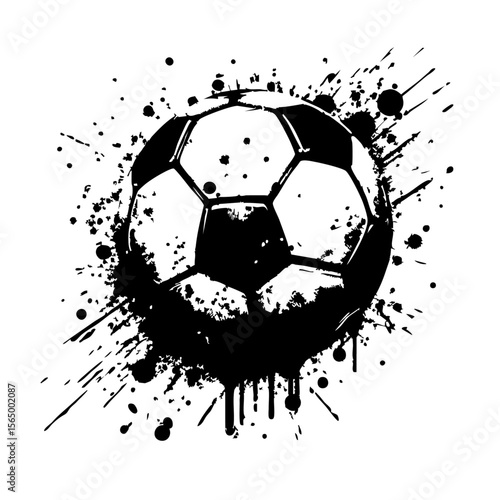 Soccer ball Silhouette Grunge Splatter and Dripping Spray Effects