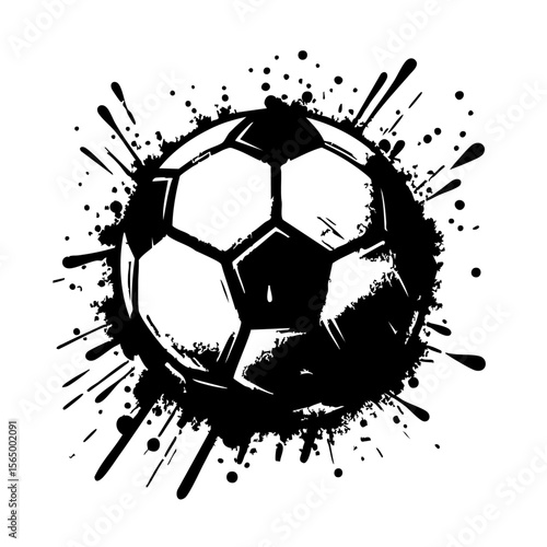 Soccer ball Silhouette Grunge Splatter and Dripping Spray Effects
