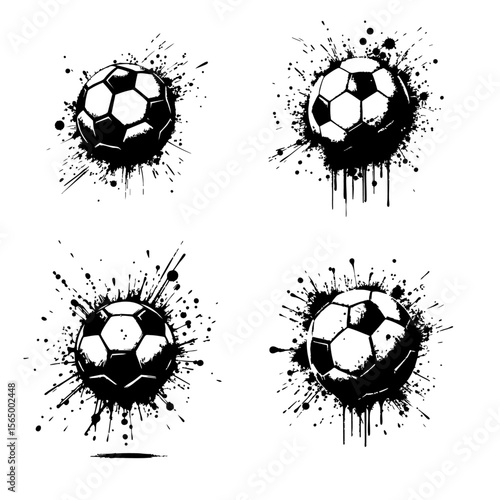 Soccer ball Silhouette Grunge Splatter and Dripping Spray Effects