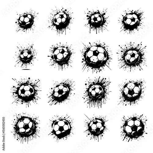 Soccer ball Silhouette Grunge Splatter and Dripping Spray Effects