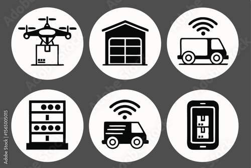 Set of icons representing smart logistics and delivery services