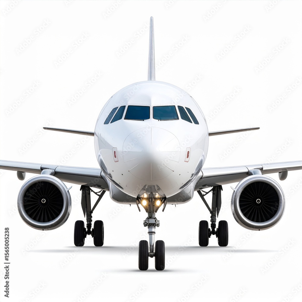 Fototapeta premium White Airplane Front View Isolated on White Background