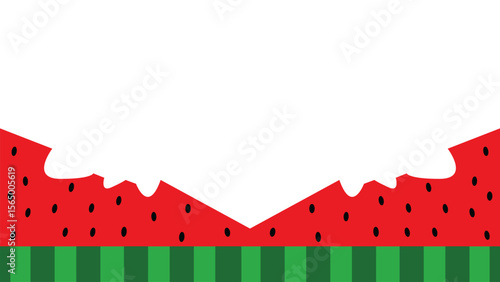 Flat vector of watermelon border featuring green rind and red pulp on white background