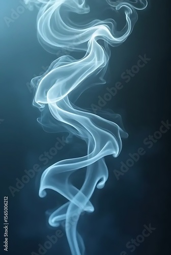 Wispy blue smoke swirls against dark background white abstract