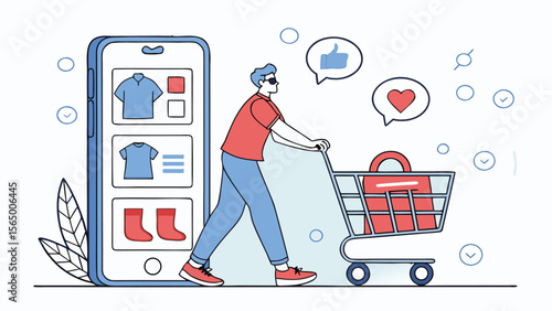 Online shopping and mobile e-commerce experience – vector illustration of digital retail on smartphone