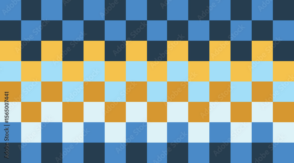 Fototapeta premium Colorful seamless checkered pattern in yellow, blue, and navy tones. Geometric abstract background perfect for textiles, wallpapers, wrapping paper, or digital design