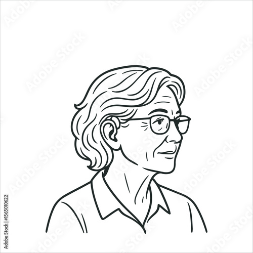 Hearing Aid Illustration. Mature woman with a hearing aid