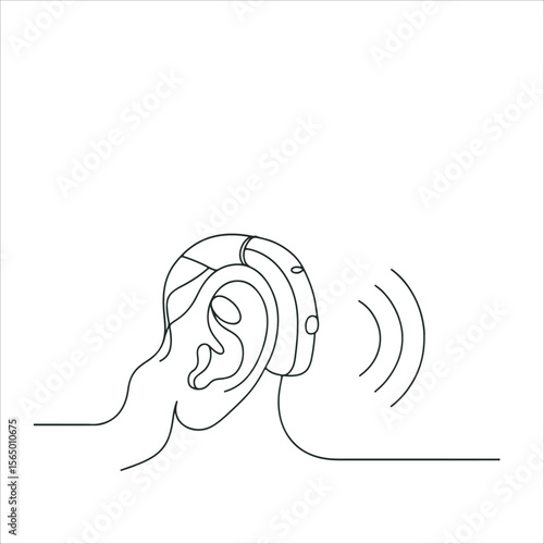 Hearing Aid in Ear with Sound Waves. Hearing Aid Illustration