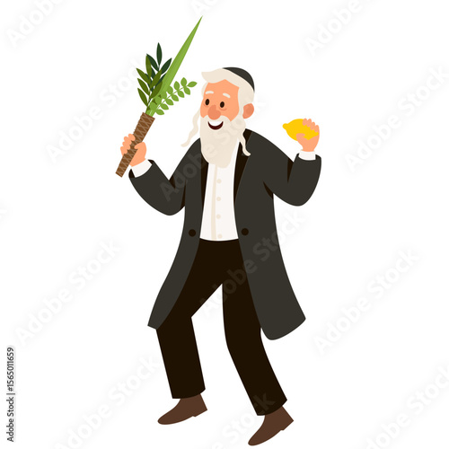 Jewish man dancing Hasidic dance. Man dressed in traditional Jewish clothes. celebration of Sukkot and Simchat Tora and Simchat Beit HaShoeivah