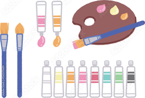 絵の具とパレットと筆のイラスト