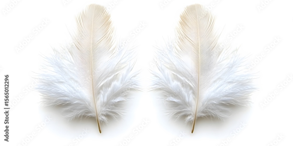 Obraz premium Two Soft White Feathers on White Background