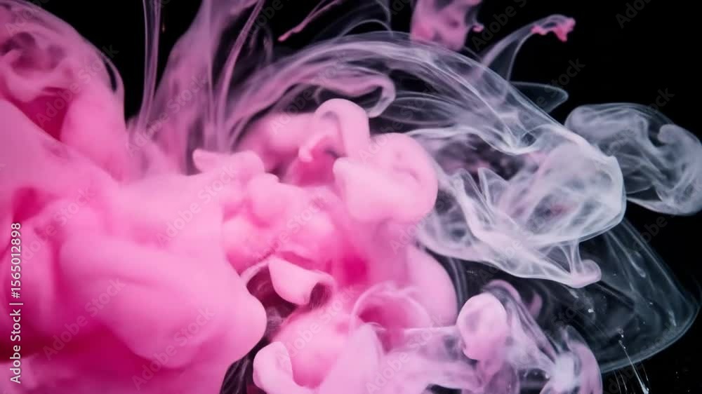 Abstract swirls of pink and white ink dissolving in dark liquid Abstract swirls of pink and white ink dissolving in dark liquid