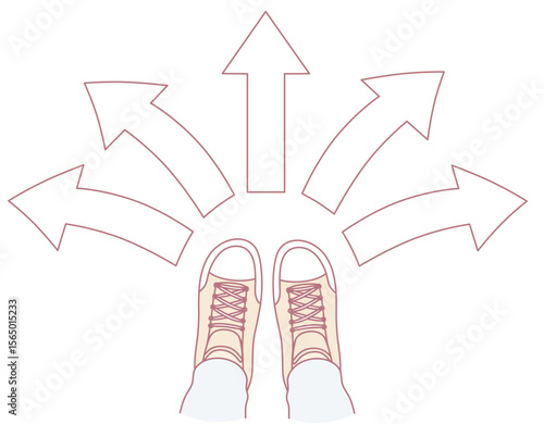 The illustration shows shoes with arrows pointing in various directions, symbolizing lifes many choices