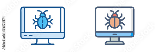  computer monitors with stylized depictions of bugs, concept of computer issues