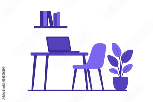Modern workspace with glow effect in flat style vector illustration for office design