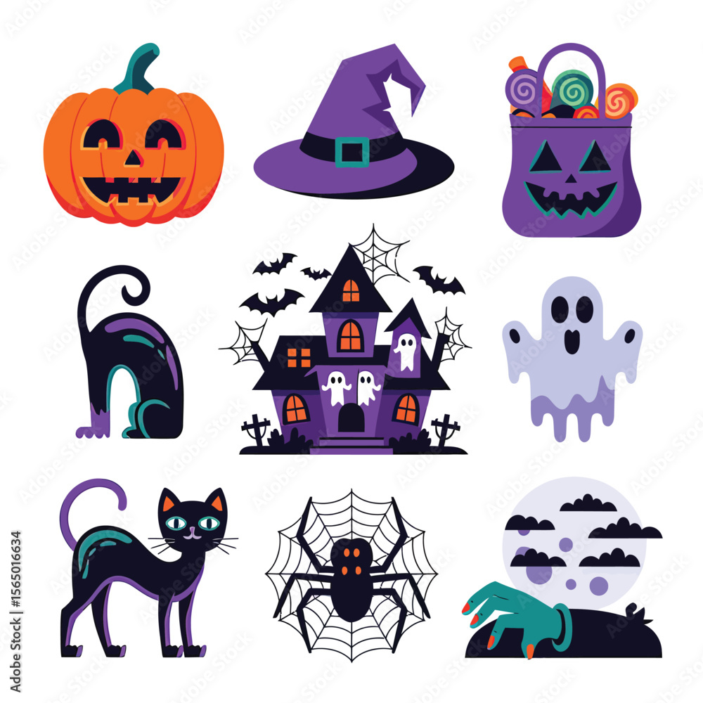 Obraz premium 2d vector illustration Halloween t shirt icon design items ghost character Candles in carved pumpkin 