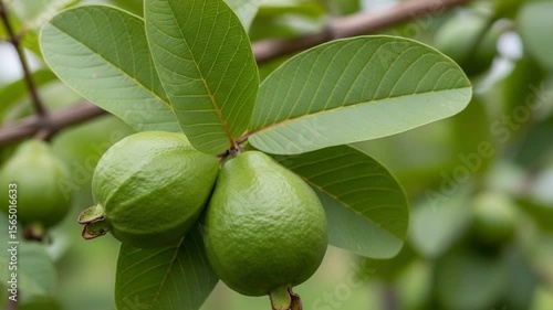 Wallpaper Mural Fresh Green Guava Fruit Hanging on Tree Branch Torontodigital.ca