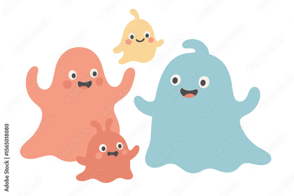 Charming ghost family vector illustration for halloween decor in pastel colors Charming ghost family vector illustration for halloween decor in pastel colors