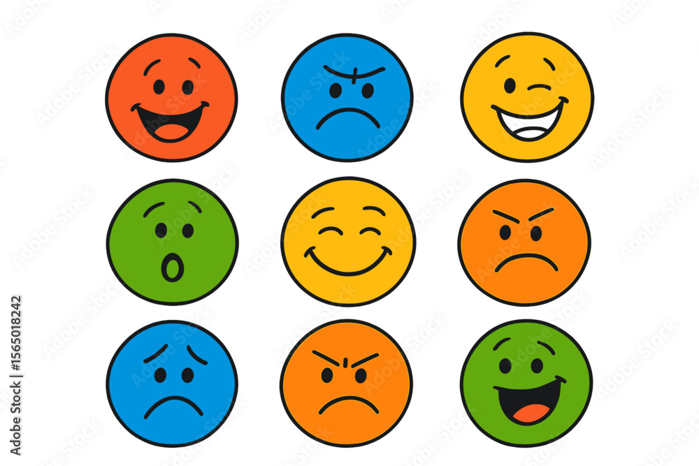 Fototapeta premium Colorful emoji faces vector illustration for expressive communication and design