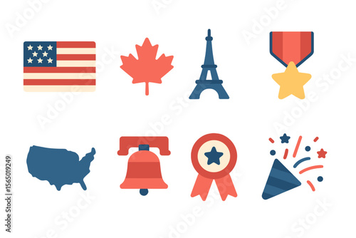 National symbols vector illustration: icons of patriotism and celebration with festive elements