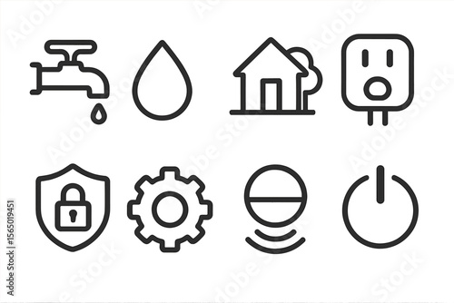 Minimalist home utility and security icons vector illustration for smart home design