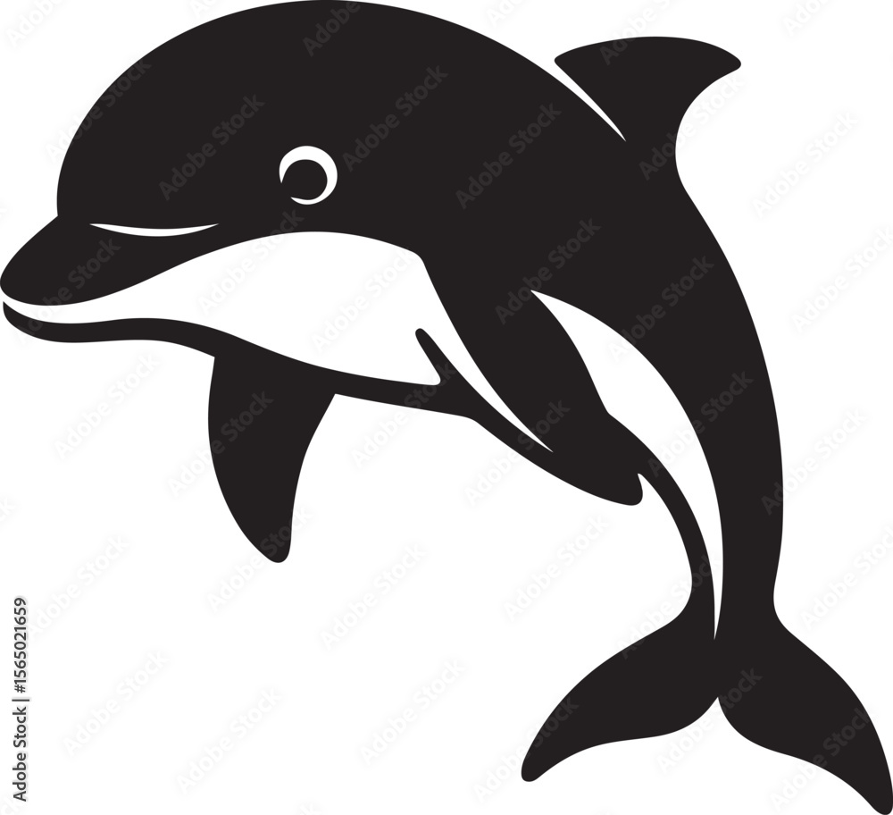 Fototapeta premium Leaping dolphin silhouette marine animal vector, Playful dolphin in motion design