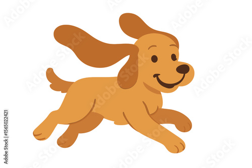 Playful cartoon dog with glowing effect in flat vector illustration style for posters and cards