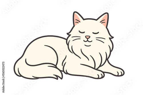 Calm cat relaxing on gray background vector illustration in cute style for design and decoration