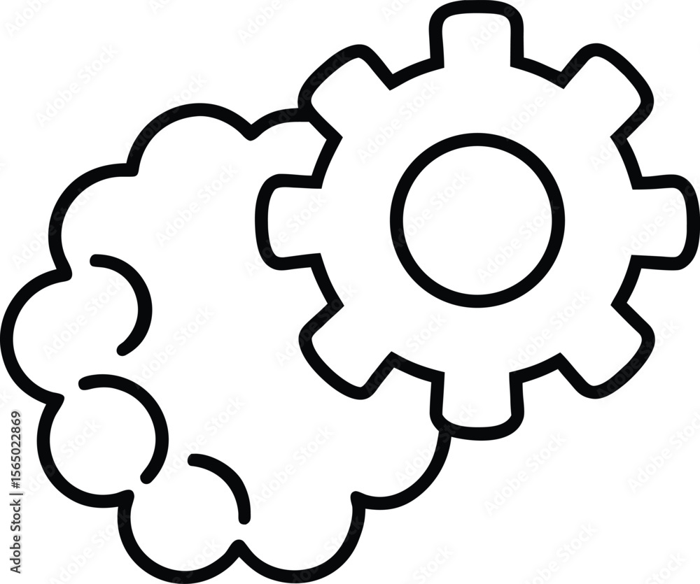 Conceptual brain and gear fusion symbolizing innovation and technology isolated on transparent background Conceptual brain and gear fusion symbolizing innovation and technology isolated on transparent background