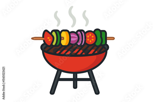 Summer bbq grilling vector illustration with vibrant skewers in flat style for poster or recipe design