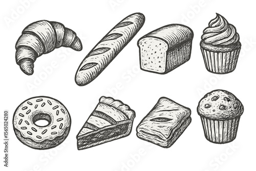Hand drawn bakery goods vector illustration for cafe menu design
