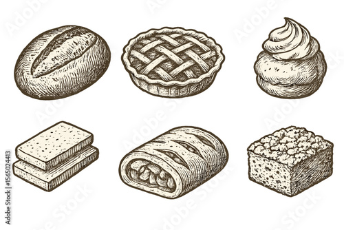 Hand drawn bakery goods vector illustration for vintage design and poster art