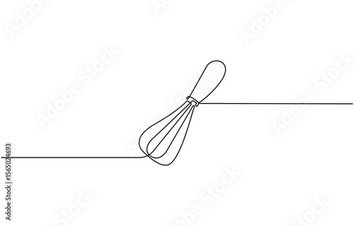 Balloon Whisk continuous one line drawing. Kitchen tools continuous one line illustration, Bakery symbol art drawing. Whisks design outline. Editable stroke. Vector illustration.
