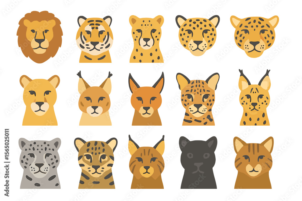 Fototapeta premium Big cat faces collection vector illustration for wildlife art and design