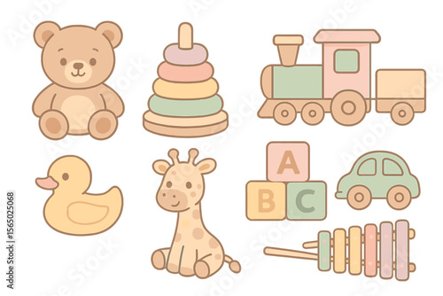 Pastel baby toys vector illustration for nursery decor and children's design