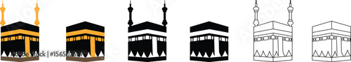 Holy Kaaba in Mecca Saudi Arabia, Hand drawn sketch vector illustration. Panoramic of Kaaba for hajj steps in Al-Haram Mosque symbol collection isolated on transparent background. Creative design.