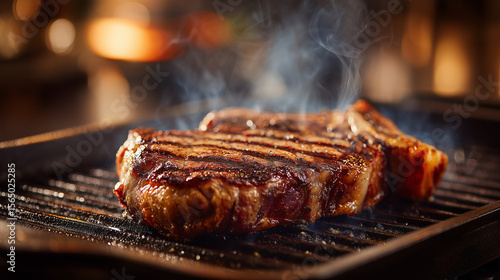 炭火グリルで完璧に焼き上げられた厚切りステーキ | 湯気と焼き色