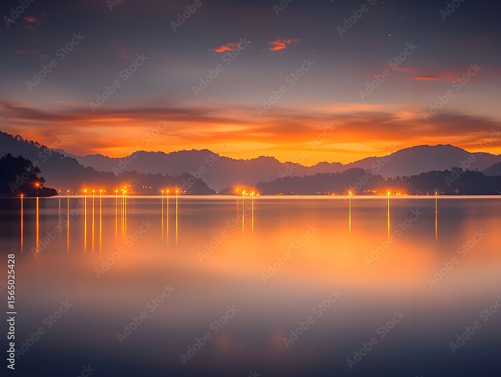 Fototapeta premium Serene Sunset Lake View