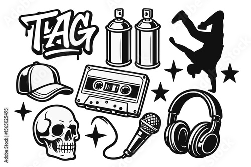 Urban graffiti vector illustration with hip hop elements for creative design