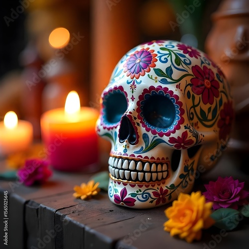 skull with flowers dia de muertos