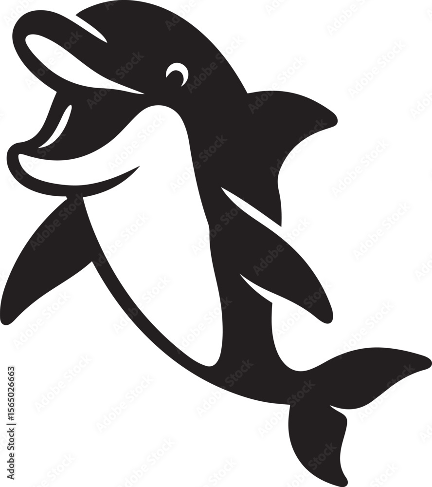 Obraz premium Dolphin vector graphic playful silhouette, Ocean mammal in action black and white