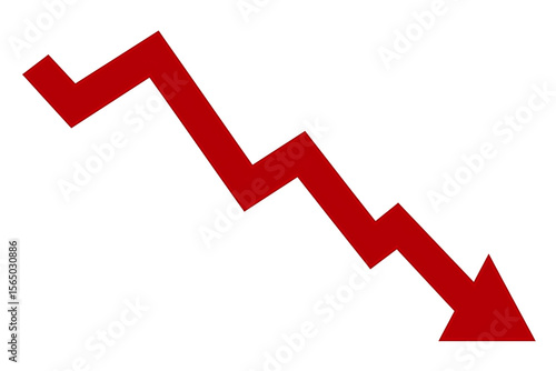 Red arrow graph, business stock market investment down fall direction loss stock market crash 2025, Down fall trend red arrow graph, Red arrow chart graph in downward direction, concept of stock marke
