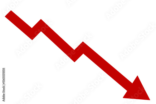 Red arrow graph, business stock market investment down fall direction loss stock market crash 2025, Down fall trend red arrow graph, Red arrow chart graph in downward direction, concept of stock marke