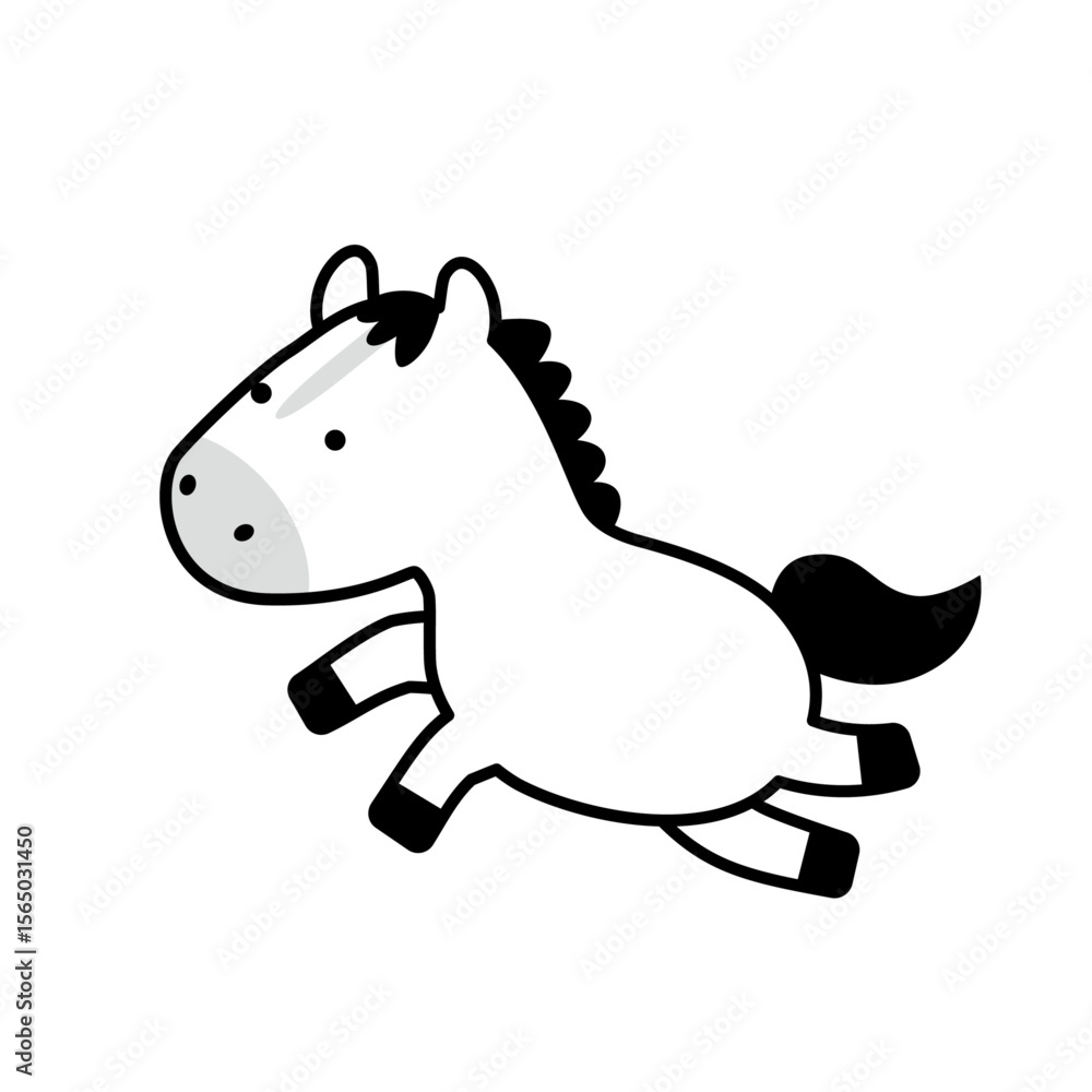 Obraz premium シンプルでかわいい馬のイラスト（干支・午年） 白黒