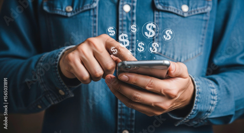 Online money making mobile banking finance investment app business earning dollar currency technology