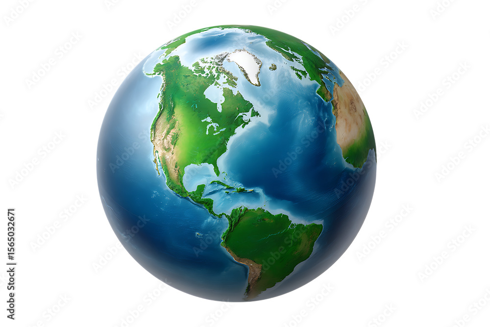 Naklejka premium Realistic earth globe showing north and south america continents isolated on transparent background
