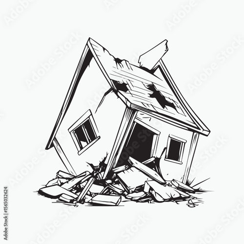 sketch of collapsed house