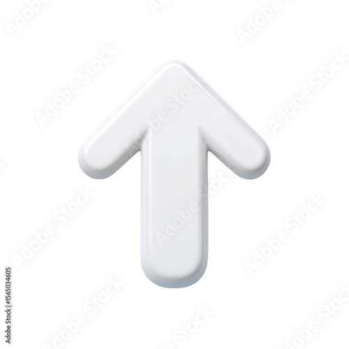 White glossy upward arrow icon with soft rounded edges PNG